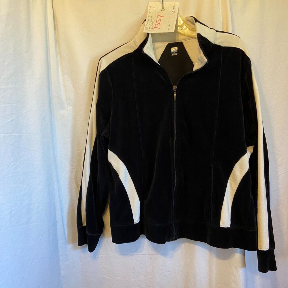 #7356  SJB Active Woman's Black Velour Zipper Sweatshirt size L